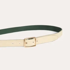 HAST Ceinture réversible en cuir suédé verte et beige><noscript><img width=