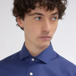 HAST Chemise cintrée en fil-à-fil double retors bleu nuit> Cintrée | Chemises Bleues