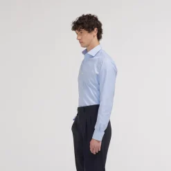 HAST Chemise cintrée en oxford double retors pied de poule bleue><noscript><img width=