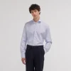 HAST Chemise cintrée en popeline double retors faux-uni à fines rayures bleues> Cintrée | Chemises Bleues