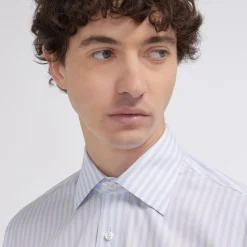 HAST Chemise cintrée en popeline double retors à rayures bleu ciel et blanches> Cintrée | Chemises Bleues