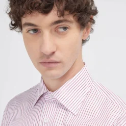 HAST Chemise cintrée en popeline double retors à rayures blanches et rouges> Cintrée | Chemises Formelles