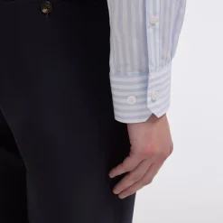 HAST Chemise cintrée en popeline double retors à rayures bleu ciel et blanches><noscript><img width=