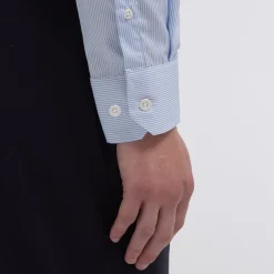 HAST Chemise cintrée en popeline double retors à petites rayures bleu ciel><noscript><img width=