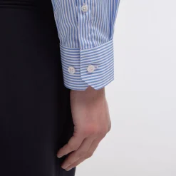 HAST Chemise cintrée en popeline double retors à rayures bleues><noscript><img width=