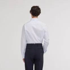 HAST Chemise cintrée en popeline double retors à rayures bleu ciel et blanches><noscript><img width=