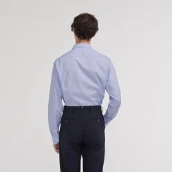 HAST Chemise cintrée en popeline faux-uni à fines rayures bleues><noscript><img width=