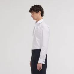 HAST Chemise cintrée en popeline double retors blanche à poignets mousquetaires><noscript><img width=