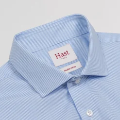 HAST Chemise cintrée en popeline double retors à petites rayures bleu ciel><noscript><img width=