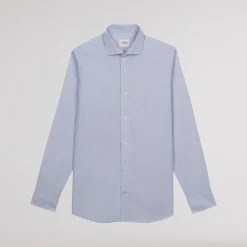 HAST Chemise cintrée en popeline double retors faux-uni à fines rayures bleues><noscript><img width=