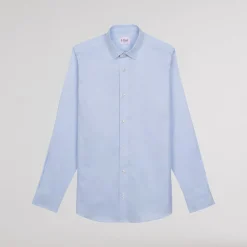 HAST Chemise cintrée en popeline double retors à fines rayures bleues><noscript><img width=
