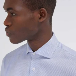 HAST Chemise cintrée en royal oxford pied de puce bleue> Cintrée | Chemises Bleues