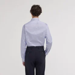 HAST Chemise cintrée en twill double retors à fines rayures bleu marine><noscript><img width=