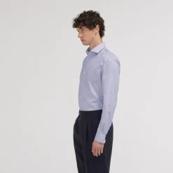 HAST Chemise cintrée en twill double retors à fines rayures bleu marine><noscript><img width=