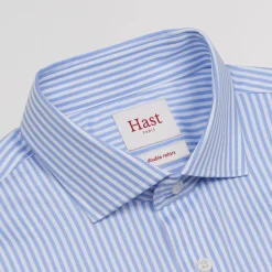 HAST Chemise cintrée en twill double retors à rayures bleues><noscript><img width=
