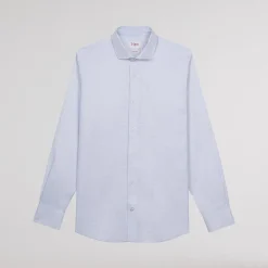 HAST Chemise cintrée en twill double retors à fins carreaux bleus><noscript><img width=