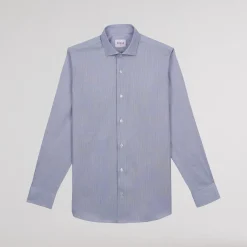 HAST Chemise cintrée en twill double retors à fines rayures bleu marine><noscript><img width=