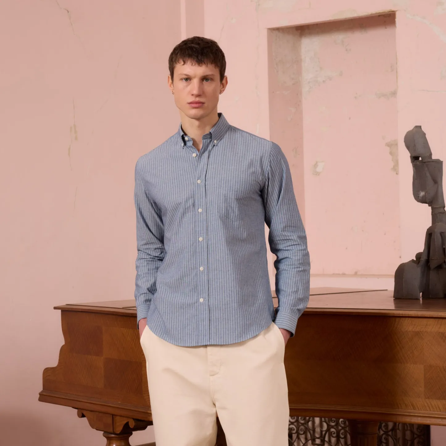 HAST Chemise en coton bleue à rayures> Chemises Bleues | Chemises Casual