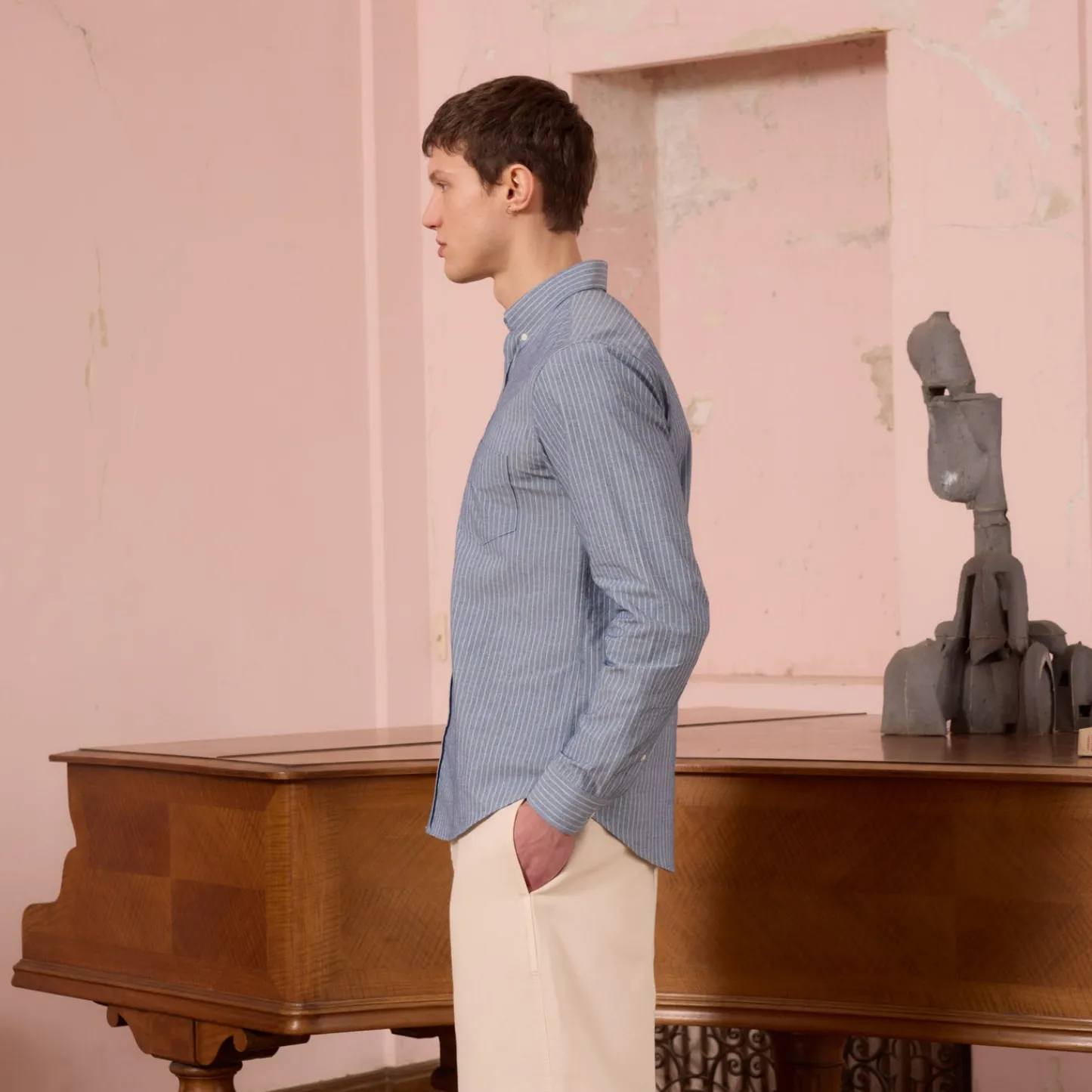 HAST Chemise en coton bleue à rayures> Chemises Bleues | Chemises Casual