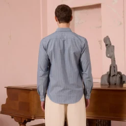 HAST Chemise en coton bleue à rayures><noscript><img width=