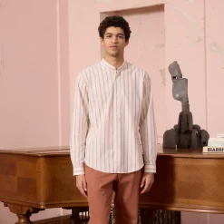 HAST Chemise en coton écrue à rayures bordeaux> Décontractée | Chemises Blanches