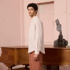 HAST Chemise en coton écrue à rayures bordeaux><noscript><img width=