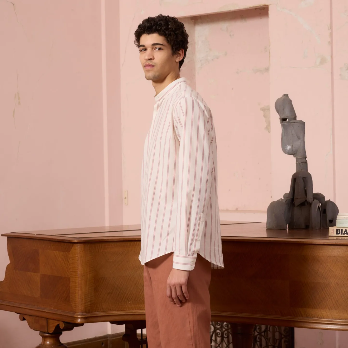 HAST Chemise en coton écrue à rayures bordeaux> Décontractée | Chemises Blanches