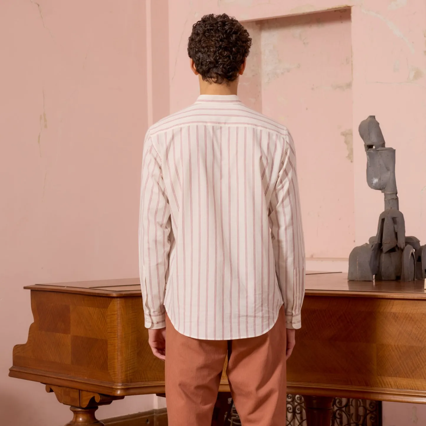 HAST Chemise en coton écrue à rayures bordeaux> Décontractée | Chemises Blanches