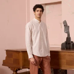 HAST Chemise en coton écrue à rayures bordeaux><noscript><img width=