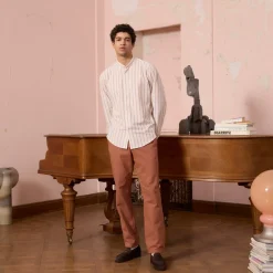 HAST Chemise en coton écrue à rayures bordeaux><noscript><img width=