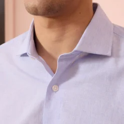 HAST Chemise en coton et lin bleu ciel><noscript><img width=