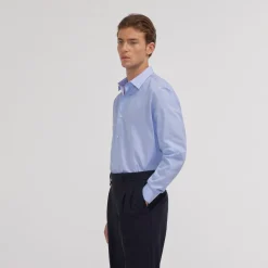 HAST Chemise en fil-à-fil double retors bleue><noscript><img width=