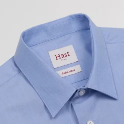 HAST Chemise en fil-à-fil double retors bleue><noscript><img width=