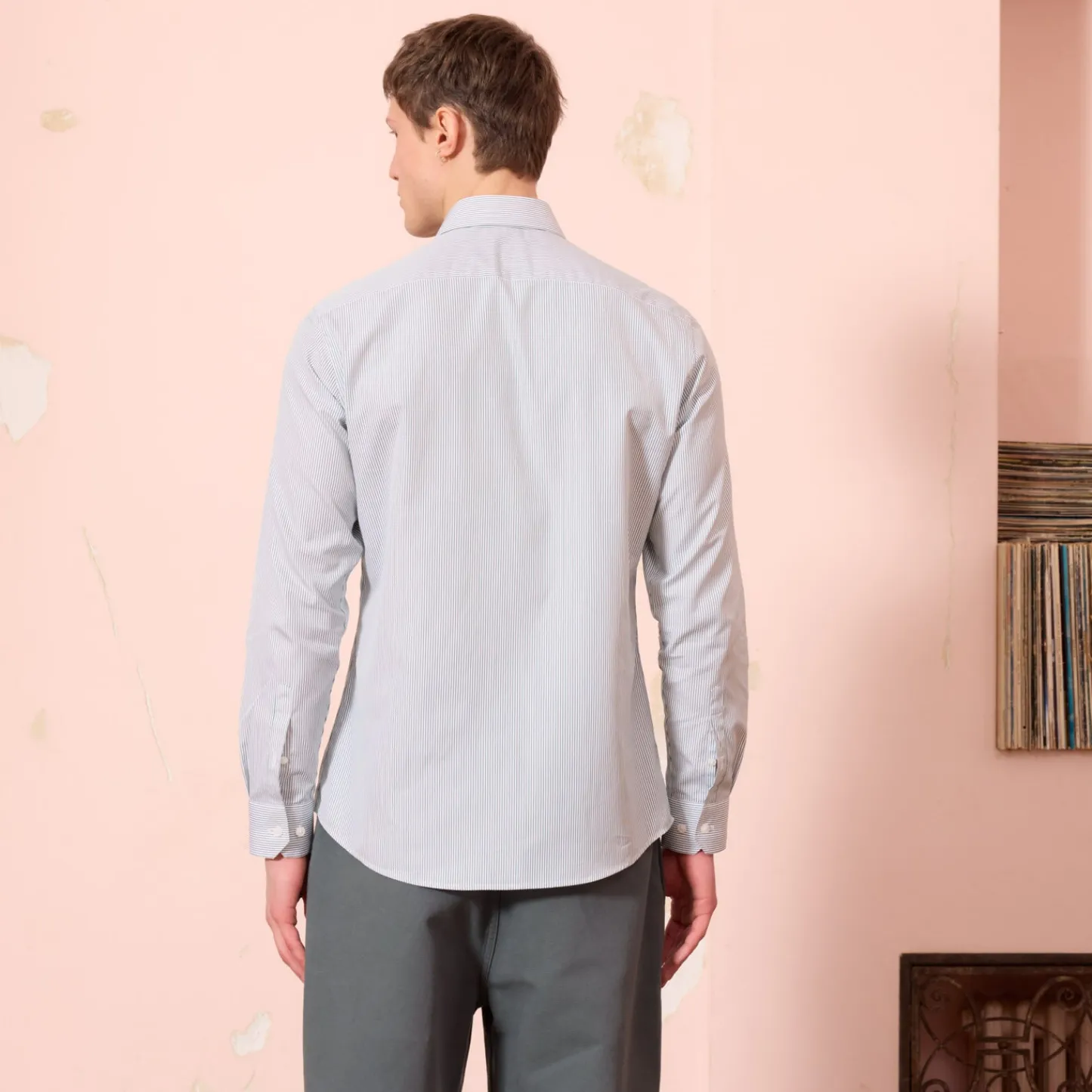 HAST Chemise en popeline à fines rayures vertes> Classique | Chemises Par Couleurs