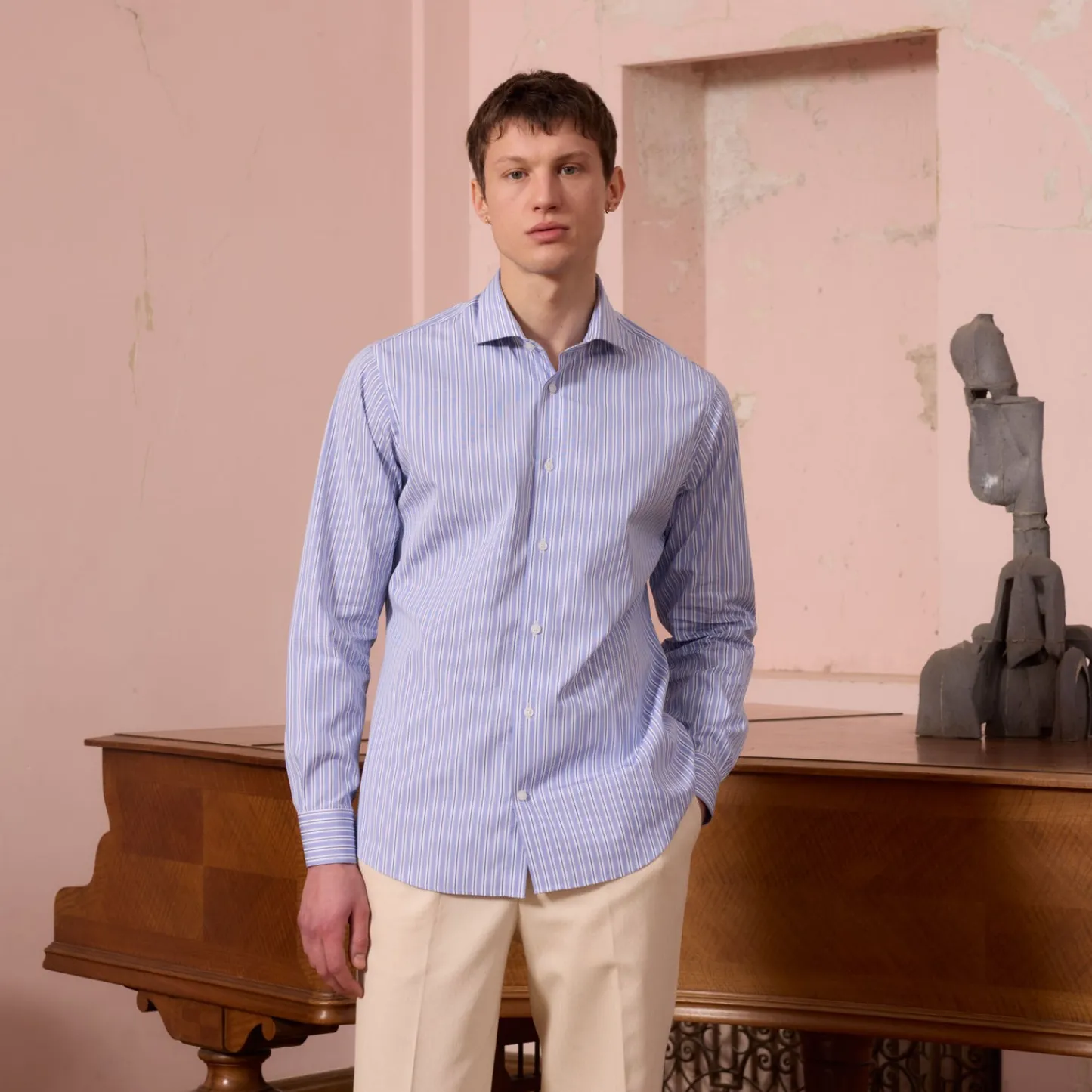 HAST Chemise en popeline à rayures bleues> Classique | Chemises Bleues