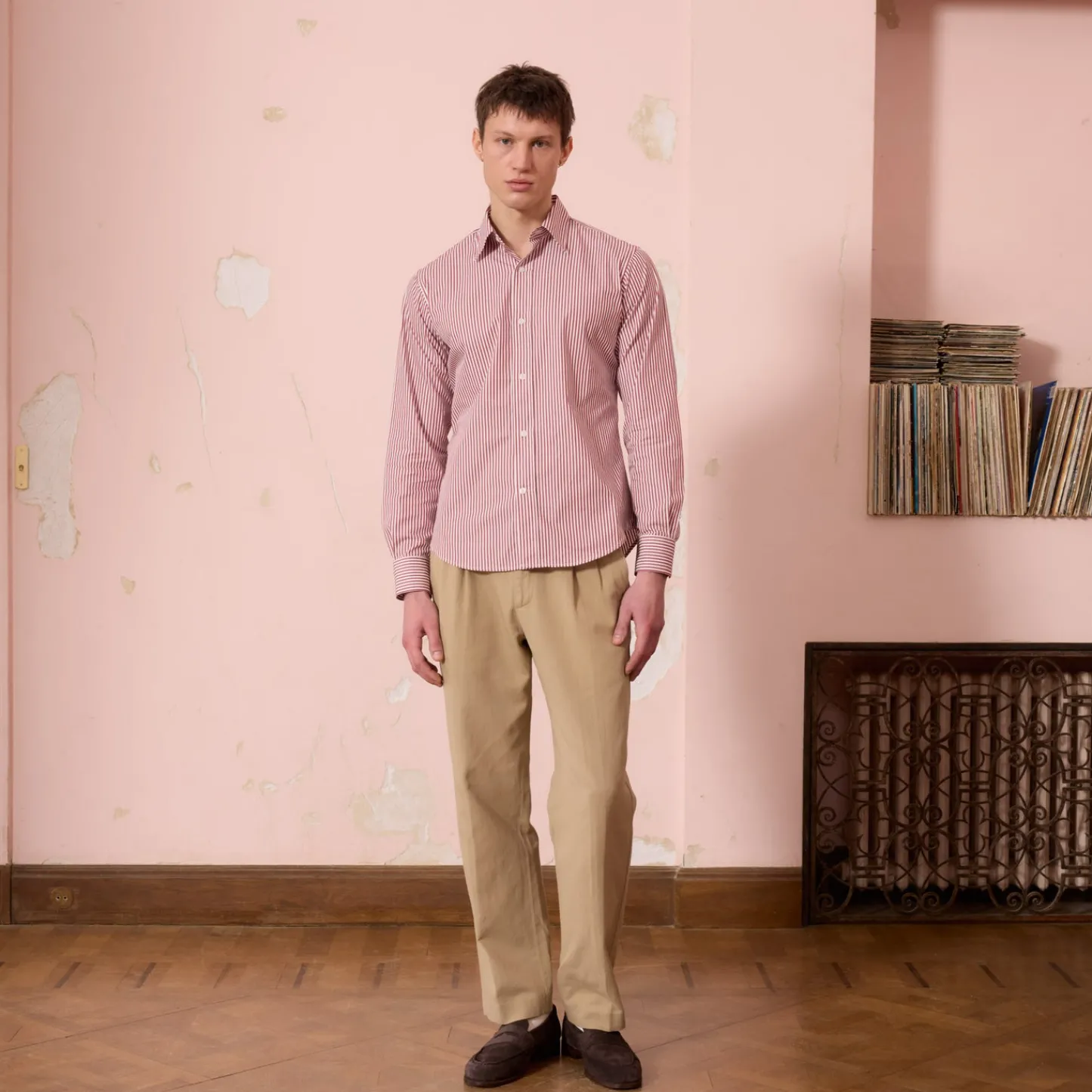HAST Chemise en popeline à rayures bordeaux et blanches> Classique | Chemises Par Couleurs