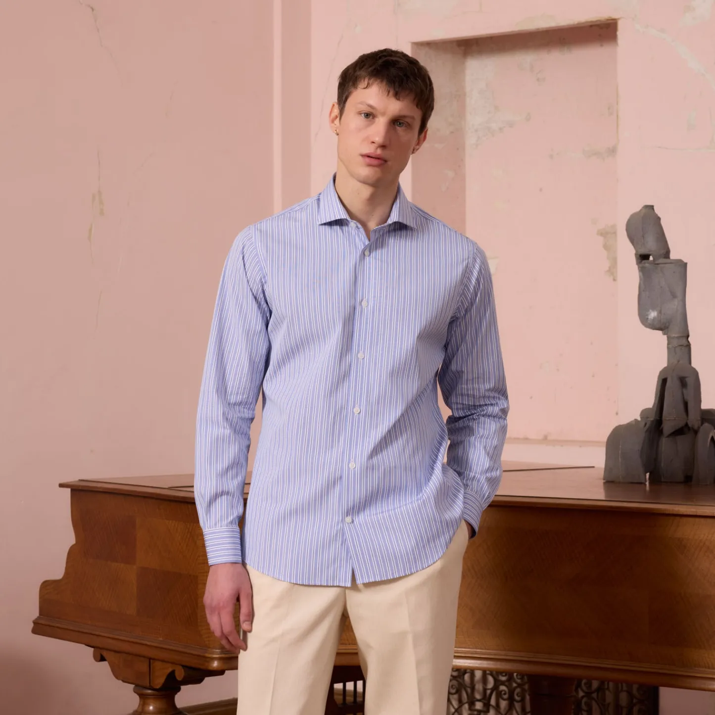 HAST Chemise en popeline à rayures bleues> Classique | Chemises Bleues
