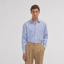 HAST Chemise en popeline double retors à rayures bleues> Classique | Chemises Bleues