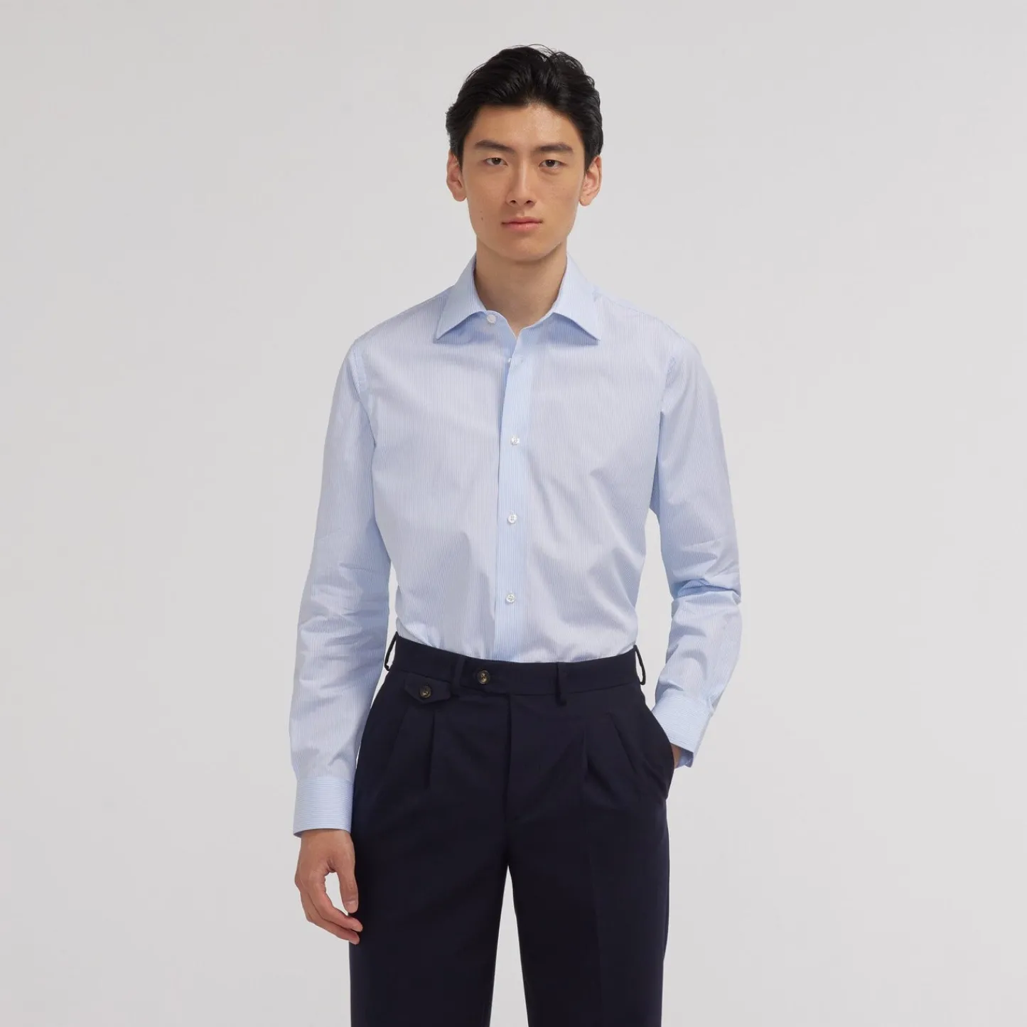 HAST Chemise en popeline double retors à rayures bleues et blanches> Classique | Chemises Bleues