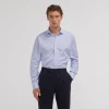 HAST Chemise en popeline double retors faux uni à carreaux bleus> Classique | Chemises Bleues