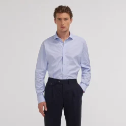 HAST Chemise en popeline double retors faux uni à carreaux bleus> Classique | Chemises Bleues