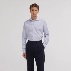 HAST Chemise en popeline double retors faux-uni à fines rayures bleues> Les Essentiels | Classique