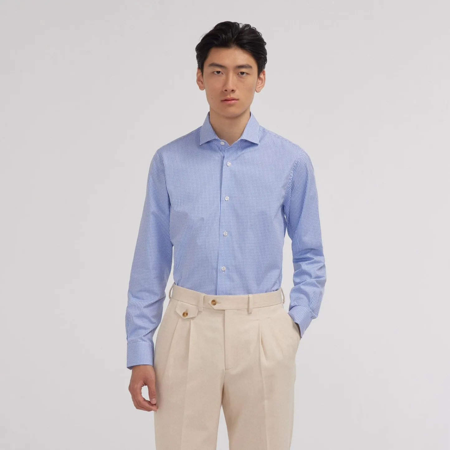 HAST Chemise en popeline double retors vichy e> Classique | Chemises Bleues