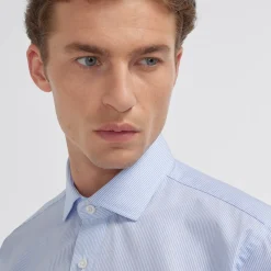 HAST Chemise en popeline double retors à petites rayures> Classique | Chemises Bleues