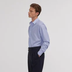 HAST Chemise en popeline double retors faux-uni à fines rayures bleues> Classique | Chemises Bleues