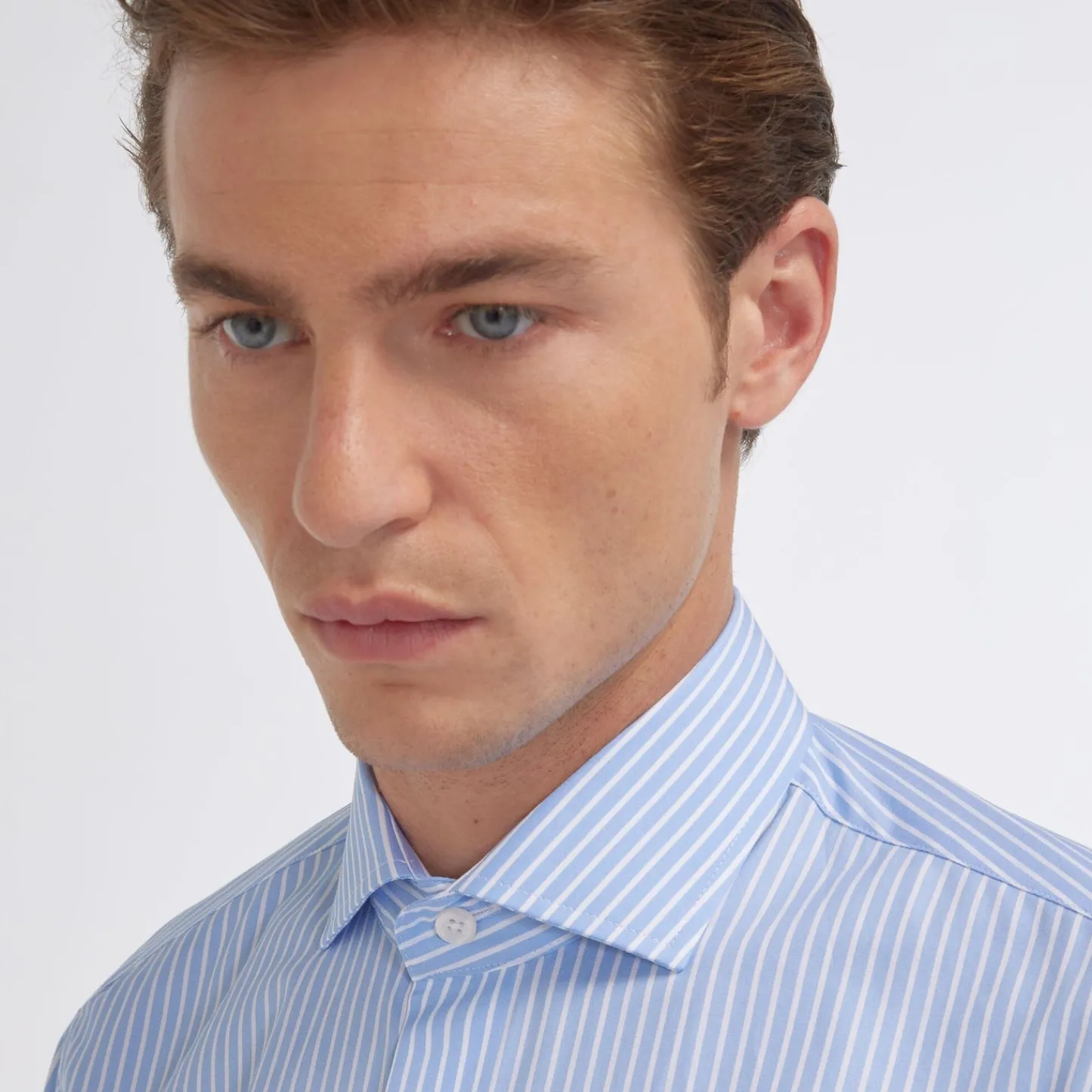 HAST Chemise en popeline double retors à rayures bleues> Classique | Chemises Bleues