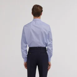 HAST Chemise en popeline double retors faux-uni à fines rayures bleues><noscript><img width=