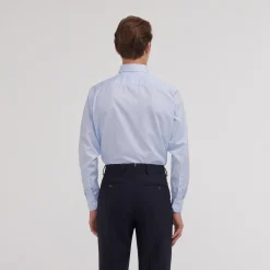 HAST Chemise en popeline double retors à petites rayures bleu ciel><noscript><img width=