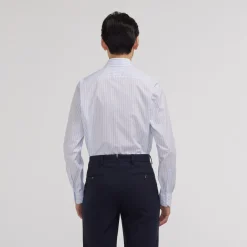 HAST Chemise en popeline double retors à rayures bleu ciel et blanches><noscript><img width=