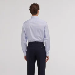 HAST Chemise en popeline double retors faux-uni à fines rayures bleues><noscript><img width=